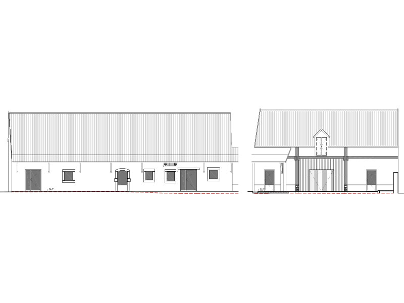 Plan de la façade nord de la réhabilitation de la maison funéraire de Marcigny dans la Loire, projet de Pierre Scodellari architecte DPLG Loire - Rhône-Alpes Auvergne