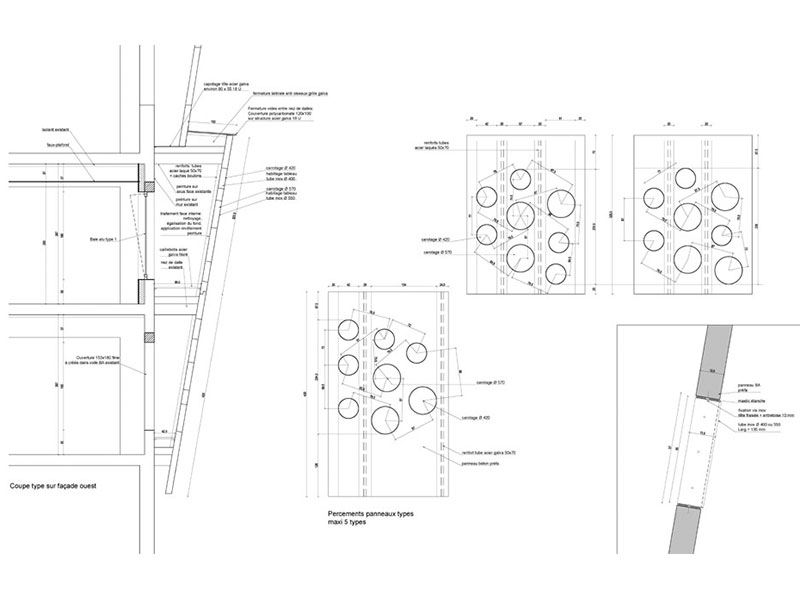 Plan de la facade ouest de la maison de l'emploi de Saint-Fons, projet de création de Pierre Scodellari, architecte DPLG Loire - Rhône-Alpes Auvergne