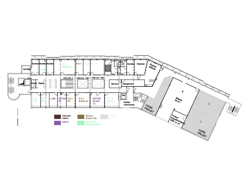 Plan du niveau 3 de la maison de l'emploi de Saint-Fons, projet de création de Pierre Scodellari, architecte DPLG Loire - Rhône-Alpes Auvergne