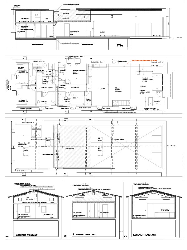 Plans projet de réhabilitation d'une grange en logement d'habitation à Saint Appolinard dans la Loire, projet de Pierre Scodellari, architecte Lyon et sa Région, architecte Loire