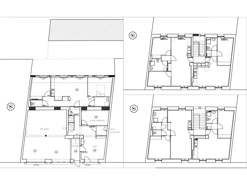 Plans pour la réhabilitation d'un immeuble de logements à Saint-Etienne, rue Neyron. Architecte : Pierre Scodellari, architecte DGPL Loire et région, architecte Lyon et région