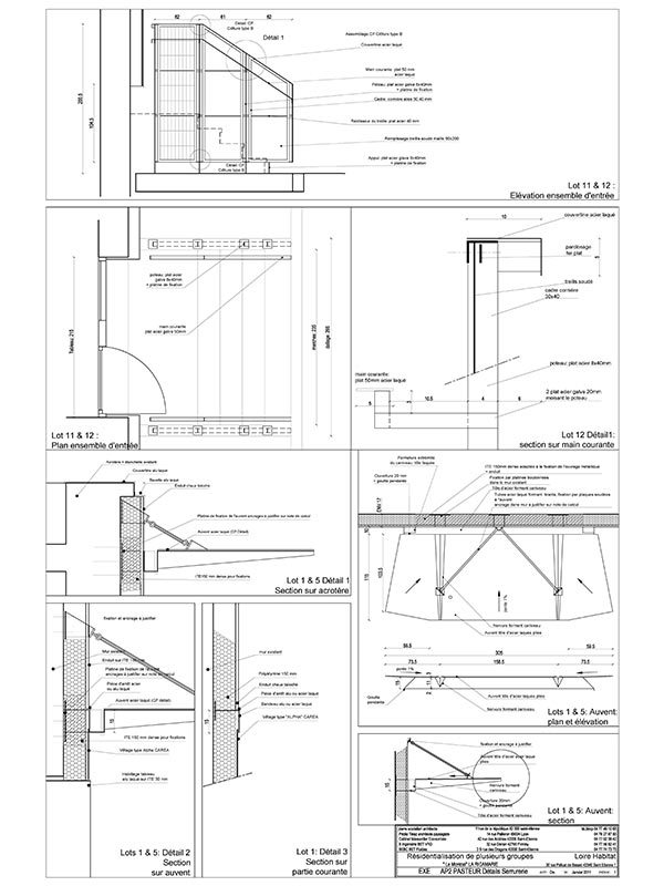 Plans du groupe Pasteur à La Ricamarie dans la Loire : projet de rénovation énergétique, architecturale et paysagère pour cet ensemble de logements. Projet de Pierre Scodellari, architecte Loire - Atelier Sc-a, architecte Lyon et région